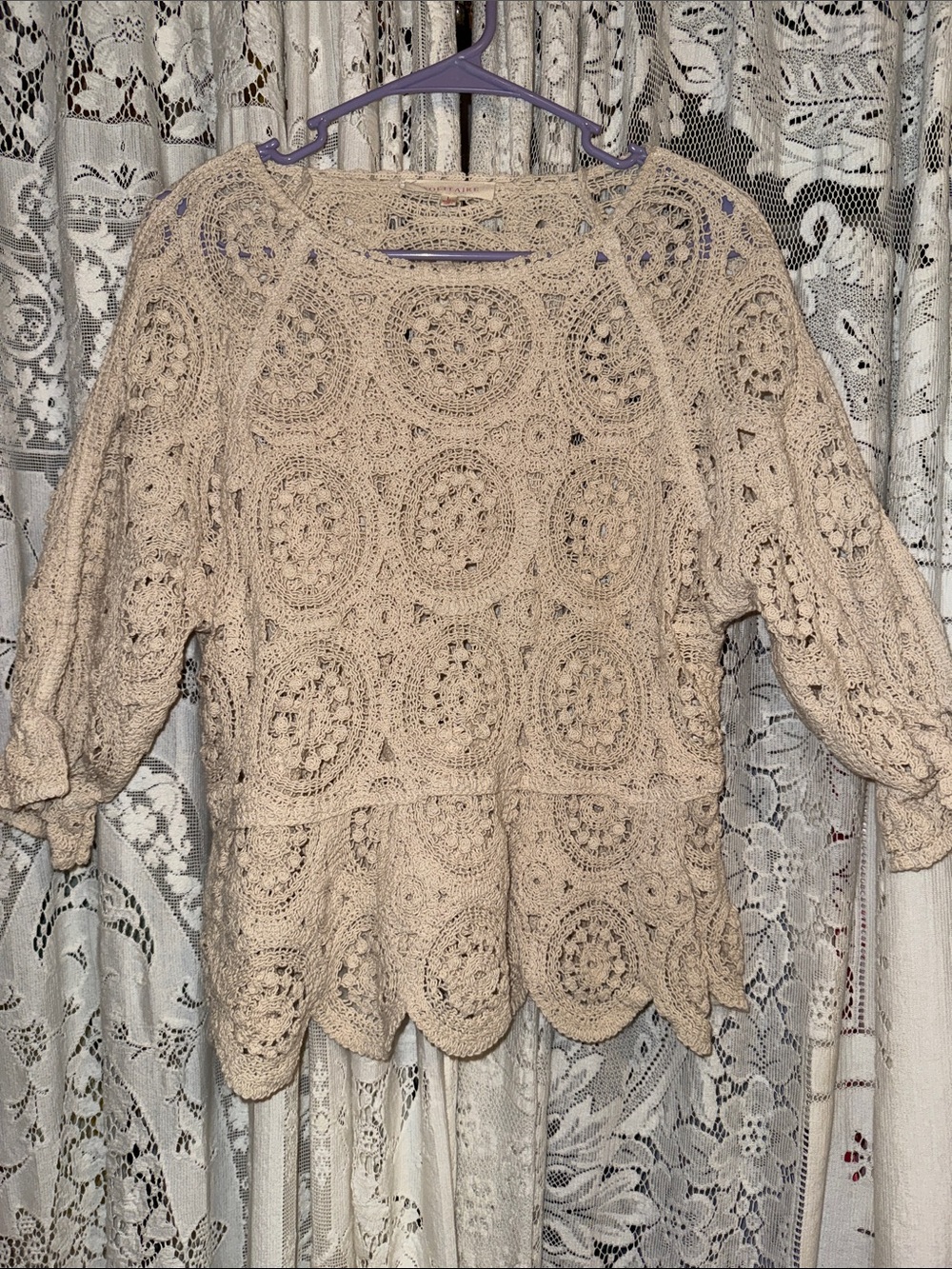 Solitaire Beige Crochet Peplum Blouse